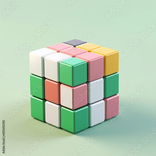 Fototapeta 3d rendering of a stack of colorful cubes isolated on green background. AI.