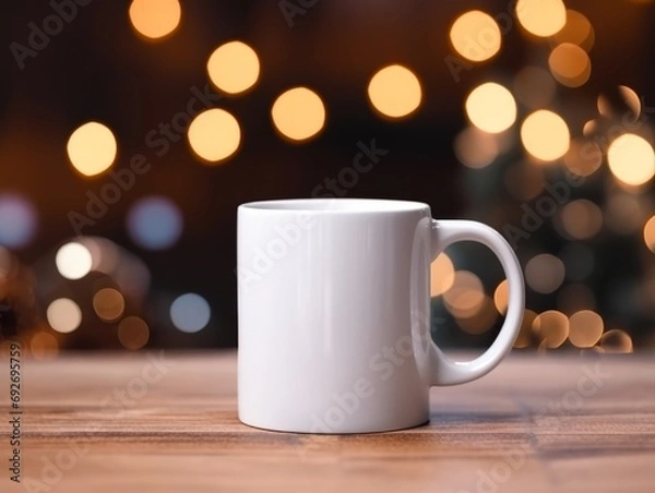 Obraz Elegant 11 oz White Mug Mockup with Soft Bokeh Light Background