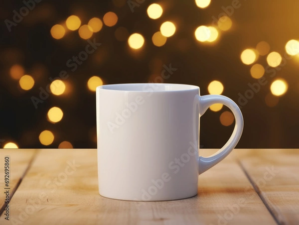 Obraz Warm Winter Vibes 11 oz White Mug Mockup with Soft Bokeh Lights