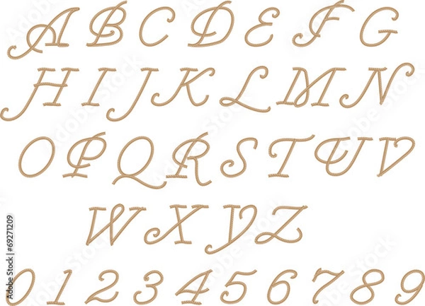 Fototapeta vector rope letters alphabet on white