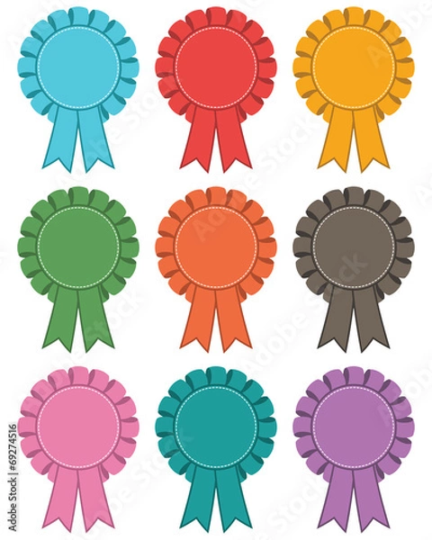 Fototapeta Ribbon rosette multi colored clipart decorations vector set with copy space isolated on white