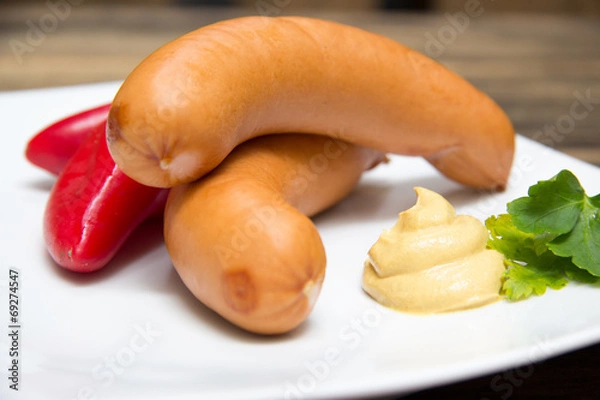 Obraz Bockwurst mit Senf und Paprika