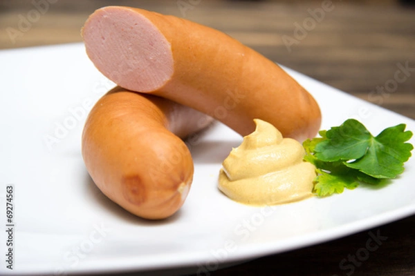 Obraz Bockwurst mit Senf und Petersilie