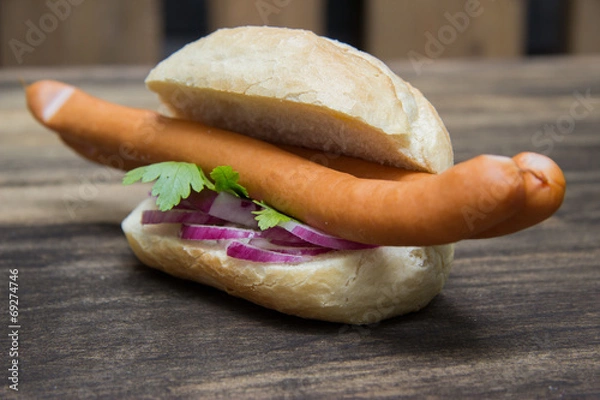 Obraz Bockwurst im Brötchen