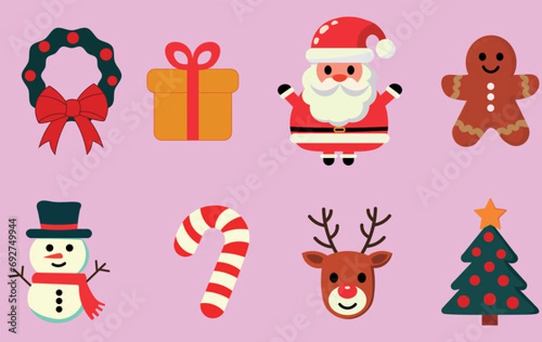 Obraz Christmas Classics Collection, Design Elements with Santa, Reindeer, and Festive Treats