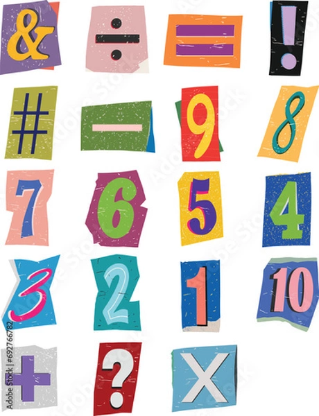 Fototapeta Colorful Magazine Cut-out Numbers Elements Set
