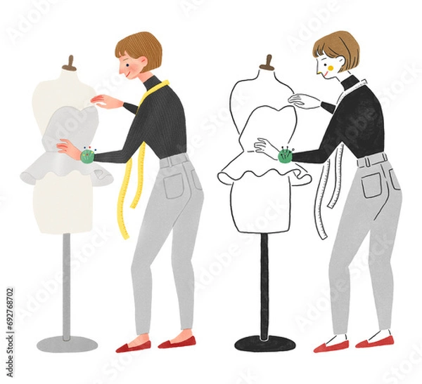 Obraz パタンナーの女性の全身手描きイラスト