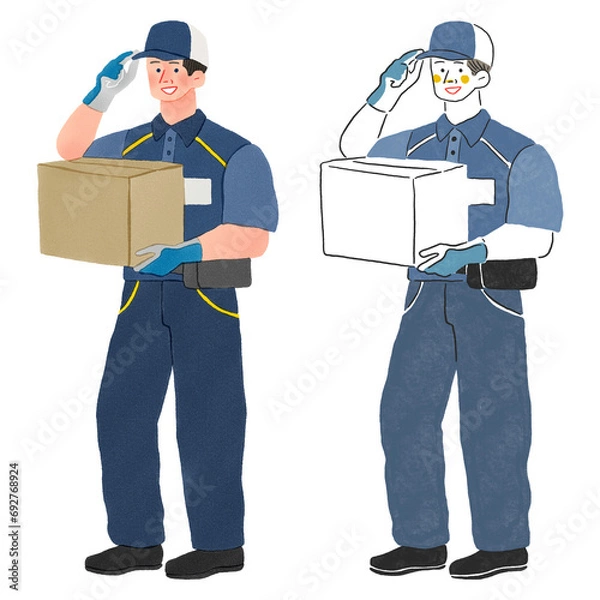 Obraz 荷物を届ける宅配便の男性全身手描きイラスト