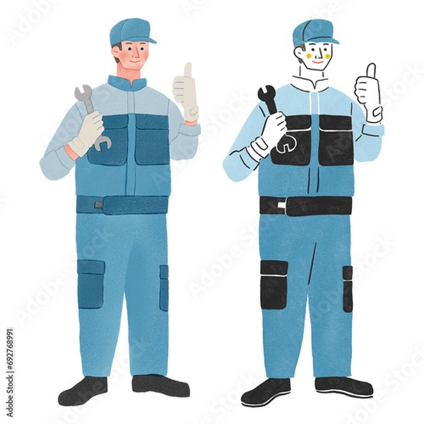 Obraz 作業着を作業員の男性全身手描きイラスト