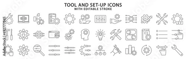 Obraz Tool setup icons. Tools setup icon set. Setup line icons. Vector illustration. Editable stroke.