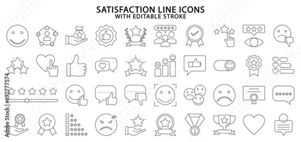Fototapeta Satisfaction icons. Satisfaction icon set. Feedback line icons. Customer experience. Vector illustration. Editable stroke.