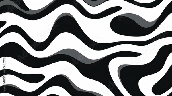 Obraz Wavy swirl brush trokes. Curved Lines. Black and White Wallpaper for design. Desktop Background. Design Template. Seamless design. 