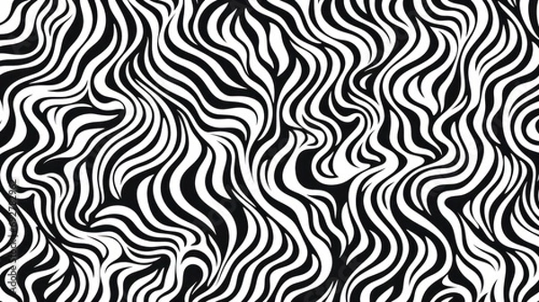 Obraz Wavy swirl brush trokes. Curved Lines. Black and White Wallpaper for design. Desktop Background. Design Template. Seamless design. 