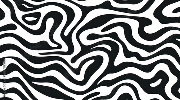 Obraz Wavy swirl brush trokes. Curved Lines. Black and White Wallpaper for design. Desktop Background. Design Template. Seamless design. 