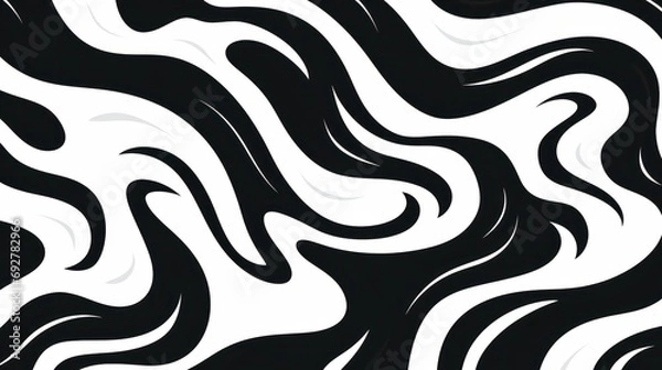 Obraz Wavy swirl brush trokes. Curved Lines. Black and White Wallpaper for design. Desktop Background. Design Template. Seamless design. 