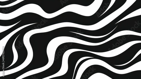 Obraz Wavy swirl brush trokes. Curved Lines. Black and White Wallpaper for design. Desktop Background. Design Template. Seamless design. 