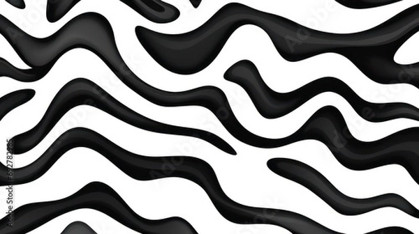 Obraz Wavy swirl brush trokes. Curved Lines. Black and White Wallpaper for design. Desktop Background. Design Template. Seamless design. 