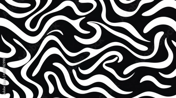 Obraz Wavy swirl brush trokes. Curved Lines. Black and White Wallpaper for design. Desktop Background. Design Template. Seamless design. 