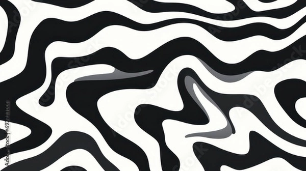 Obraz Wavy swirl brush trokes. Curved Lines. Black and White Wallpaper for design. Desktop Background. Design Template. Seamless design. 