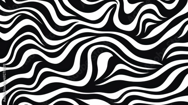 Obraz Wavy swirl brush trokes. Curved Lines. Black and White Wallpaper for design. Desktop Background. Design Template. Seamless design. 