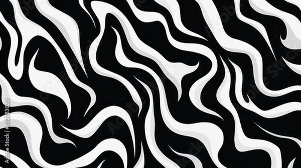 Obraz Wavy swirl brush trokes. Curved Lines. Black and White Wallpaper for design. Desktop Background. Design Template. Seamless design. 