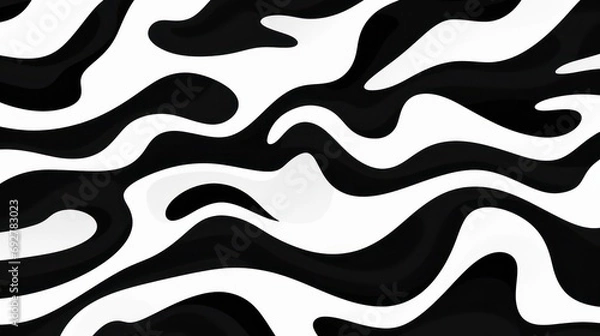Obraz Wavy swirl brush trokes. Curved Lines. Black and White Wallpaper for design. Desktop Background. Design Template. Seamless design. 