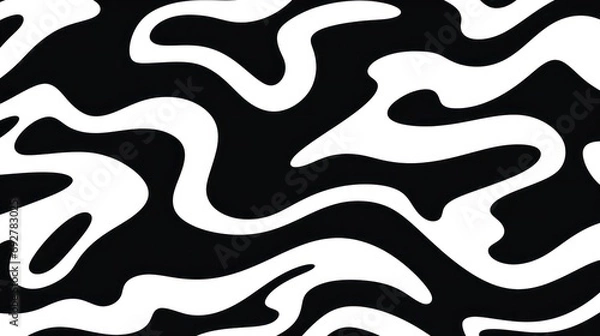 Obraz Wavy swirl brush trokes. Curved Lines. Black and White Wallpaper for design. Desktop Background. Design Template. Seamless design. 