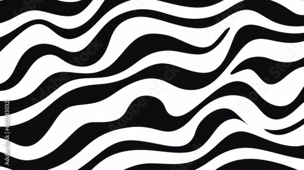 Obraz Wavy swirl brush trokes. Curved Lines. Black and White Wallpaper for design. Desktop Background. Design Template. Seamless design. 