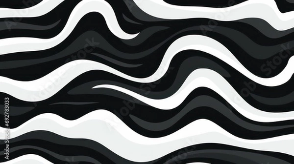 Obraz Wavy swirl brush trokes. Curved Lines. Black and White Wallpaper for design. Desktop Background. Design Template. Seamless design. 