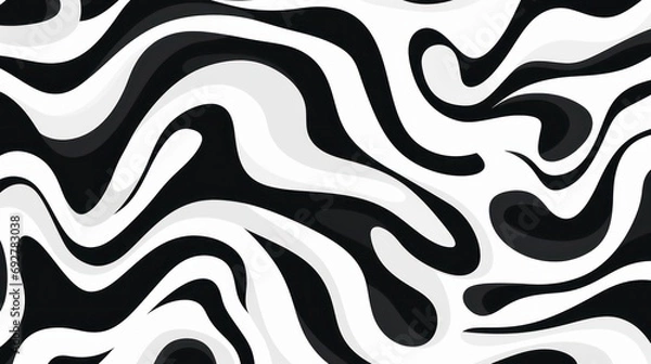 Obraz Wavy swirl brush trokes. Curved Lines. Black and White Wallpaper for design. Desktop Background. Design Template. Seamless design. 