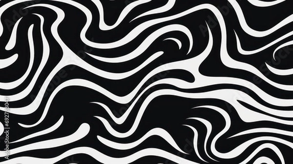 Obraz Wavy swirl brush trokes. Curved Lines. Black and White Wallpaper for design. Desktop Background. Design Template. Seamless design. 