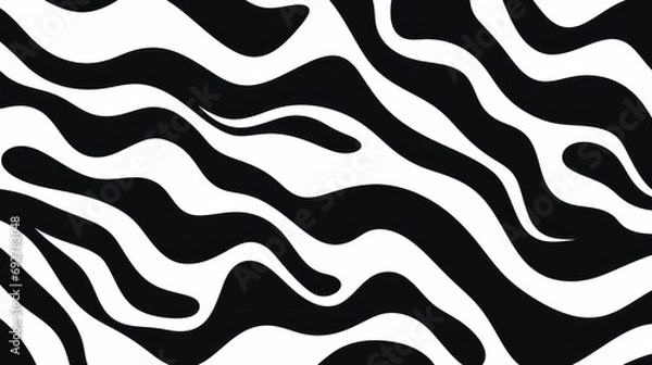 Obraz Wavy swirl brush trokes. Curved Lines. Black and White Wallpaper for design. Desktop Background. Design Template. Seamless design. 