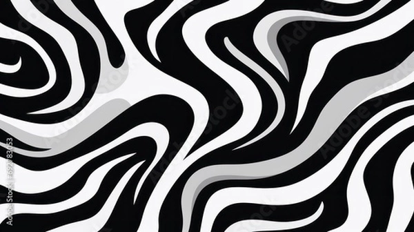 Obraz Wavy swirl brush trokes. Curved Lines. Black and White Wallpaper for design. Desktop Background. Design Template. Seamless design. 