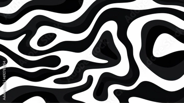 Obraz Wavy swirl brush trokes. Curved Lines. Black and White Wallpaper for design. Desktop Background. Design Template. Seamless design. 
