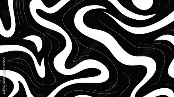 Obraz Wavy swirl brush trokes. Curved Lines. Black and White Wallpaper for design. Desktop Background. Design Template. Seamless design. 