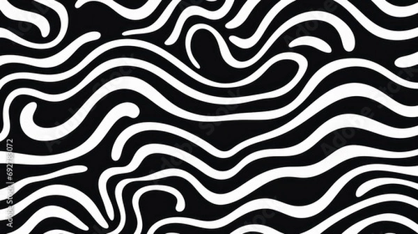 Obraz Wavy swirl brush trokes. Curved Lines. Black and White Wallpaper for design. Desktop Background. Design Template. Seamless design. 