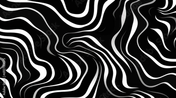 Obraz Wavy swirl brush trokes. Curved Lines. Black and White Wallpaper for design. Desktop Background. Design Template. Seamless design. 