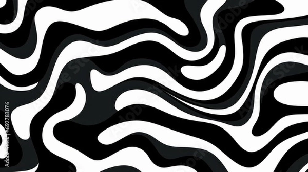 Obraz Wavy swirl brush trokes. Curved Lines. Black and White Wallpaper for design. Desktop Background. Design Template. Seamless design. 