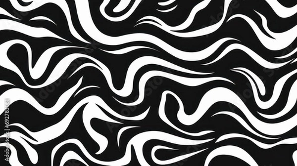Obraz Wavy swirl brush trokes. Curved Lines. Black and White Wallpaper for design. Desktop Background. Design Template. Seamless design. 