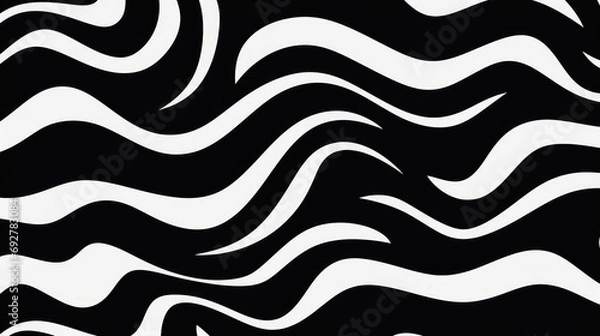 Obraz Wavy swirl brush trokes. Curved Lines. Black and White Wallpaper for design. Desktop Background. Design Template. Seamless design. 