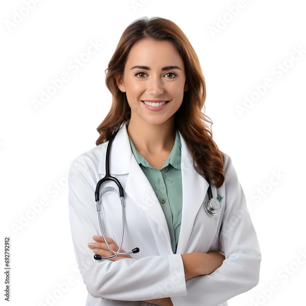 Fototapeta  Happy face friendly Female doctor isolated on transparent background Generative AI	
