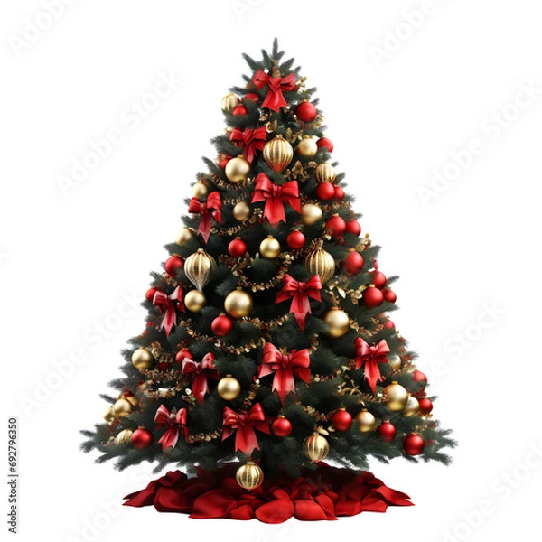 Fototapeta Decorated Christmas tree isolated on transparent background Generative AI	