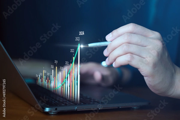 Fototapeta 2024 Year, Growing chart of the year, Business growing graph in year 2024, and business analyzing company financial balance, Graph Summary data. 