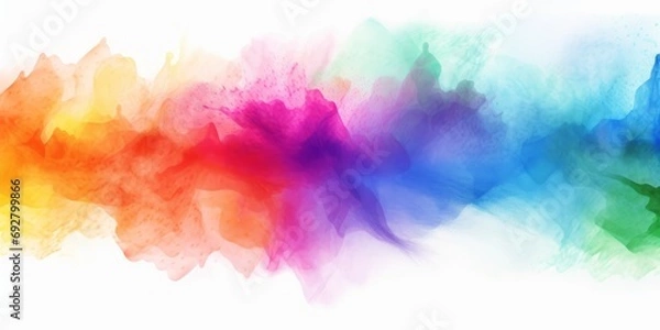Obraz Rainbow watercolor banner background on white. Pure vibrant watercolor colors. Creative paint gradients, fluids, splashes, spray and stains. Abstract, Generative AI 