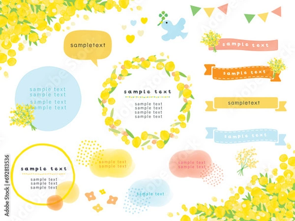 Fototapeta 水彩のミモザのフレームセット