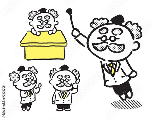 Fototapeta 線画の丸っこくてかわいい髭の博士