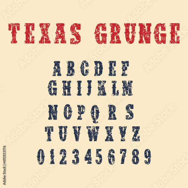 Fototapeta Texas Grunge Alphabet Design on Color Background