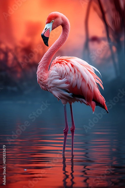 Fototapeta Hyper realistic flamingo portrait on bright background in national geographic style generated AI