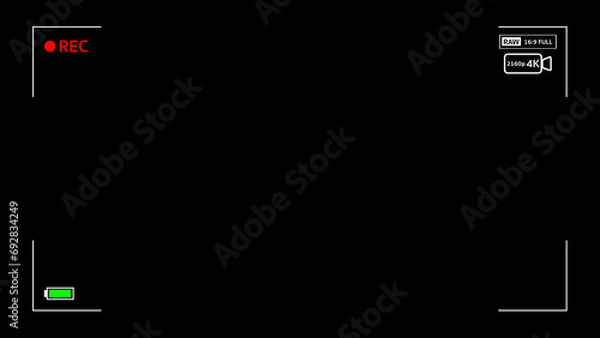 Fototapeta Square Frame Easy simple to use footage alpha of video recording camera screen with 4K resolution. Horizontal Screen Camera Screen Recording Video Animation on Black Background. Element viewfinder.