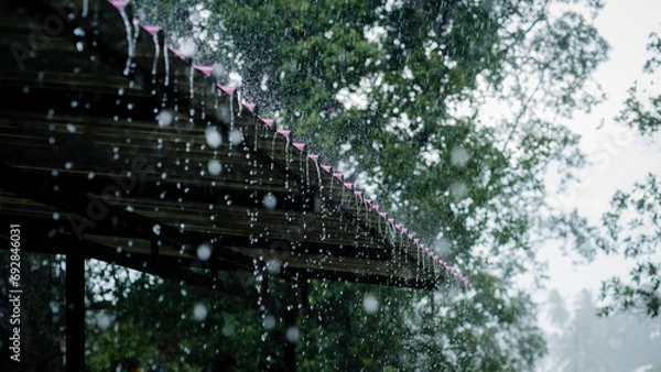 Obraz The rain pouring down from the rooftops always looks and feels moving.
Focus on the edge of the roof.